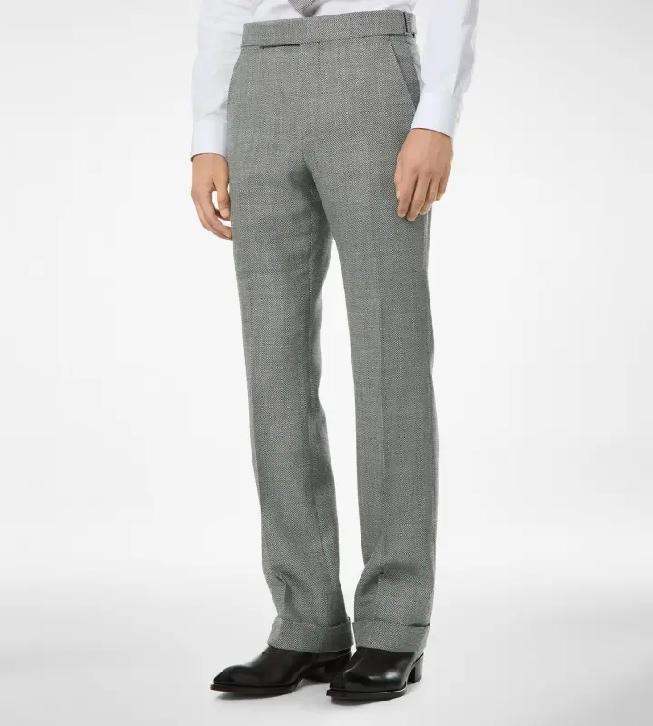WOOL SILK LINEN SHARKSKIN PANT BLACK AND WHITE online